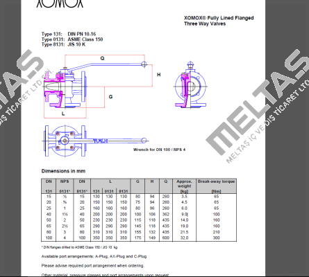 Plug valve, type 131-ISO DN 40  PN 10  Xomox