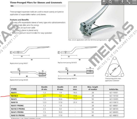 P/N: 621-10103 Type: NA-1 K/3  Hellermann Tyton